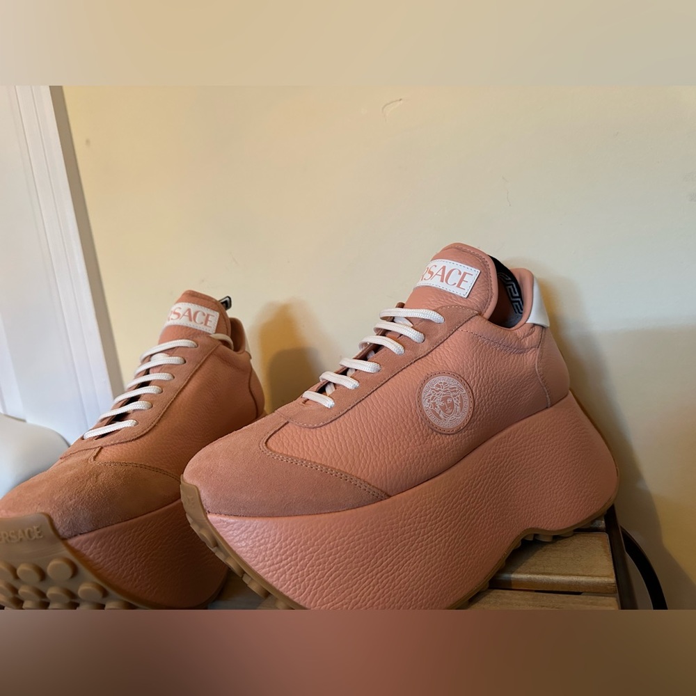 Versace 80mm Triplatform platform leather & suede sneakers NEW (AUTHENTIC) - Picture 6 of 16